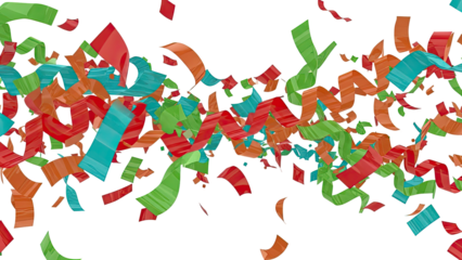 Colorful Confetti and Streamers Flying Against White Background