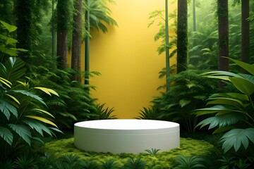 Tropical Jungle Podium: 3D Product Display Background with Lush Green Foliage