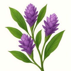 Vector illustration of a purple lotus and violet spring blossom with pink lily petals and green leaves for a floral nature garden design pattern