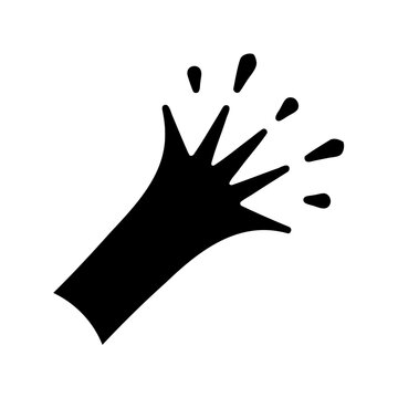 Stylized black and white illustration of a hand throwing or flinging something