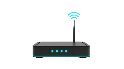 Modern Wireless Router with Blue LED Lights and Wi-Fi Signal
