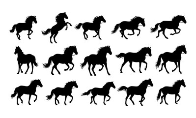 set of horse pose icon vector design monocolor on white background
