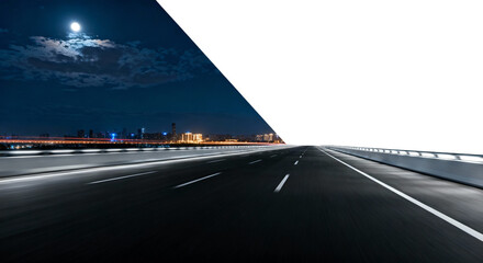 Obraz premium Night Road with City Lights and Moon