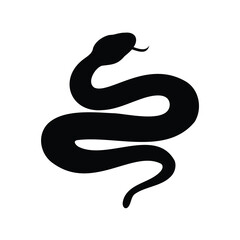 Fototapeta premium Stylized black snake with tongue out, simple and minimalist design style
