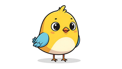 Cute yellow cartoon bird with blue wings