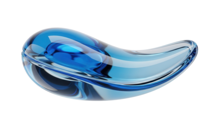Elegant, transparent blue gradient glass object isolated. Smooth, curved shape 3d illustratioin. Cosmetic, science or technology abstract concept