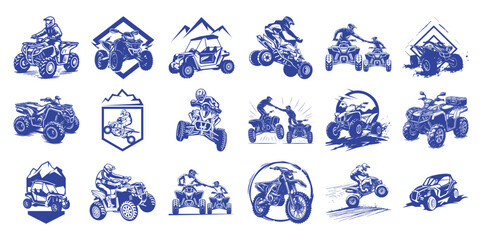 Collection of blue quad bike and side by side vehicle with riders © Hintsync