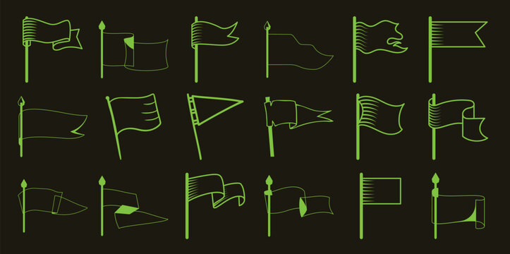 Collection of green outline flags and banners dark pennant ensign