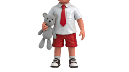 Boy in uniform holding a teddy bear