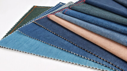 denim samples on a white background