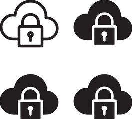 Isolated secure cloud lock icon, cloud security data protection concept, secure cloud privacy silhouette, minimal cyber security illustration, digital security branding icon