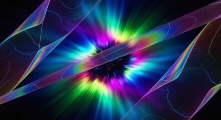 Neon glowing palette is applied to an aurora holographic glitch mesh. Futuristic surreal concept