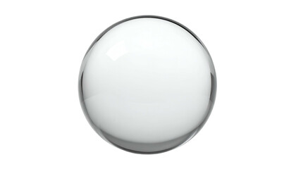 A 3D render of a spherical object with a glossy, reflective surface set against a stark black background. It has a high-key appearance