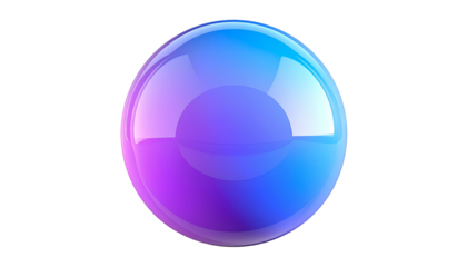 A 3D render of a spherical object with smooth, glossy surfaces. It features a gradient of colors, transitioning from blue to purple