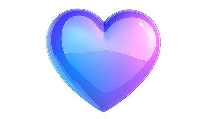 A 3D rendered, glossy heart shape, featuring a vibrant gradient from blue to pink, with highlights, set against a black backdrop