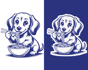 Cute Puppy Eating Noodles Illustration
