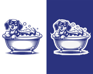 Cute Puppy Taking a Bubble Bath Illustration