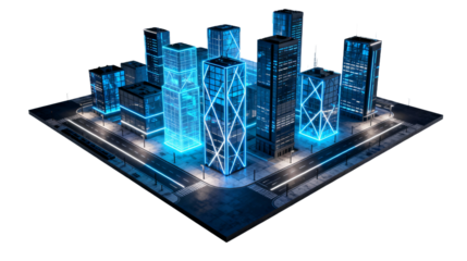 Futuristic Smart City with Glowing Skyscrapers