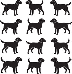 Dog Silhouettes Collection | Labrador Retriever Icons, Black Pet Graphics & Flat Companion Animal Poses