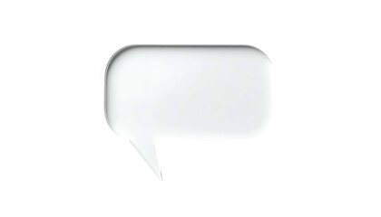 A 3D rendered, white speech bubble with a rounded rectangle shape and a small tail, on a black background