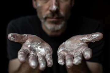 A man with cream on his hands