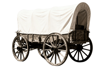 Old-fashioned Conestoga Wagon with White Canvas Cover