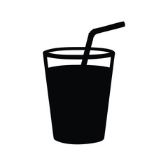 Black silhouette of a full drink in a glass with a straw