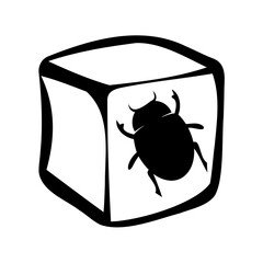 Software bug icon inside a distorted cube, isolated on white background