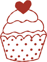Cupcake with Mini Heart Fondant Hand Drawn Line Art Vector Illustration