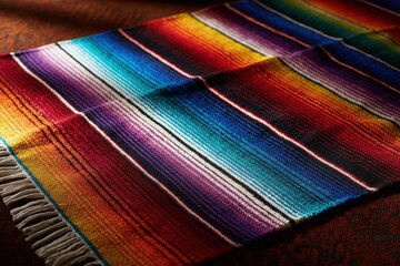A Mexican Serape on a table.