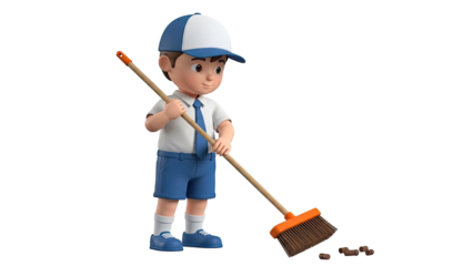 Cartoon boy sweeping