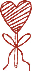 Drizzled Heart Lollipop with Ribbon Hand Drawn Line Art Vector Illustration