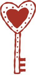 Heart Shaped Key Hand Drawn Line Art Vector Illustration
