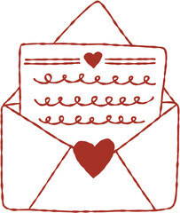 Love Letter in Envelope Hand Drawn Line Art Vector Illustration