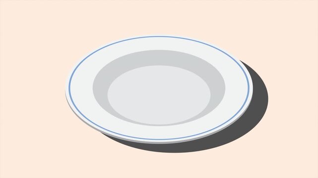 Isometric plate animation. Empty plate. Isometric cutlery. Isometric tableware. 4K video animated in isometric style