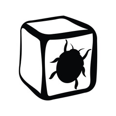 Cube with a bug inside, representing software bug or programming error