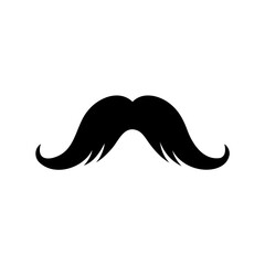 Stylized black mustache with curved ends on a stark white background