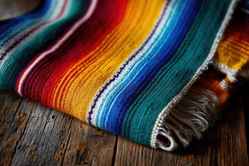 A Mexican Serape on a table.