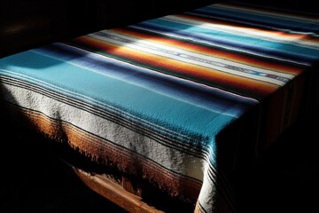 A Mexican Serape on a table.