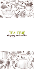 Tea time vertical vector banner
