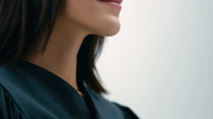 Academic achievement inspires confidence and success shown by smiling woman wearing black graduation gown celebrating her