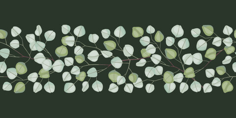 Eucalyptus silver dollar horizontal seamless border vector