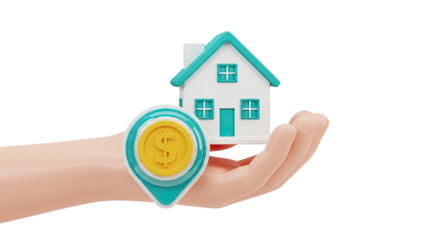 Hand holding house and dollar coin pin