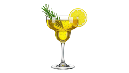 Yellow Cocktail with Rosemary and Lemon Slice