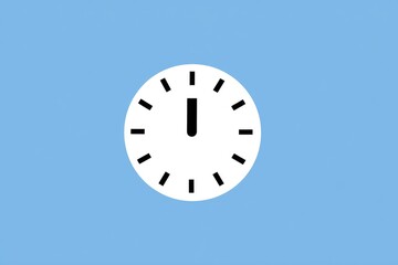 Simple white clock face, showing 12 o'clock, on light blue background