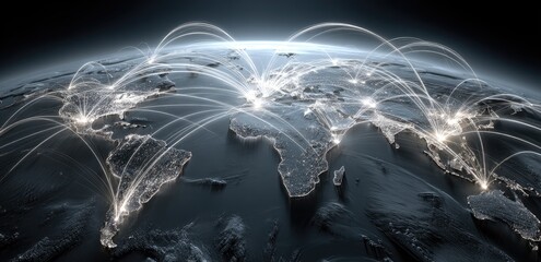 Global network, world map with glowing connections (1)