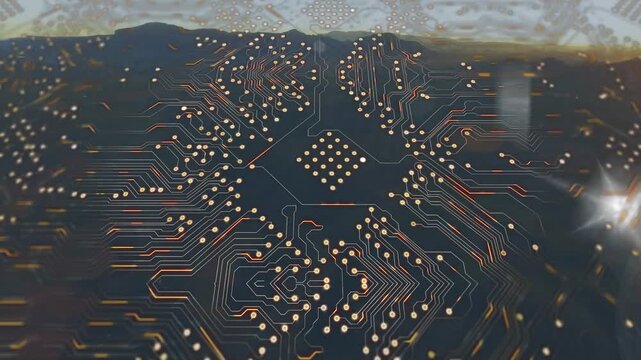 Animation of processor socket over cloudy sky