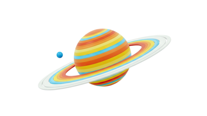 Colorful Planet with Rings and Moon