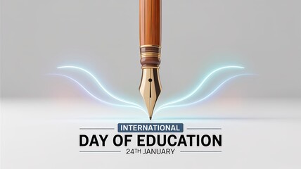 International Day of Education Concept with Pen on Minimal Background &ndash; 24 January