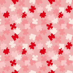 Pink and red puzzle piece pattern, delicate romantic seamless background, Valentines Day, birthday. Packaging, wallpaper, background, and backing. Vector illustration